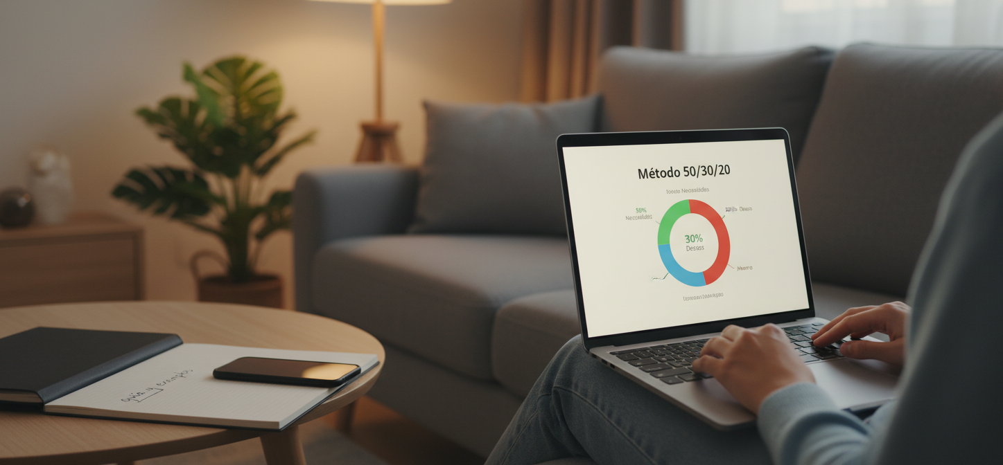 Gráfico del método 50/30/20 mostrando reparto de ingresos en necesidades, deseos y ahorro