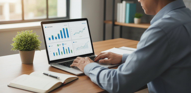 Persona analizando estrategias de inversión sostenible ESG en ordenador