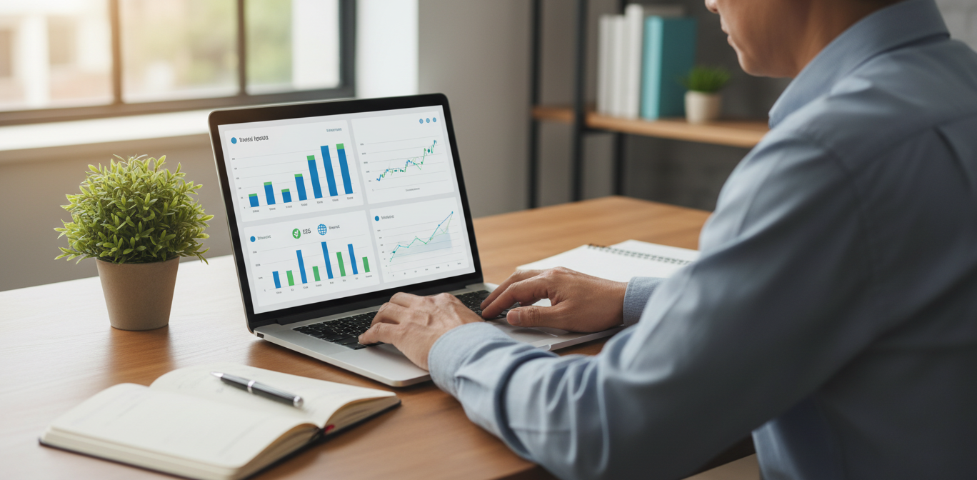 Persona analizando estrategias de inversión sostenible ESG en ordenador
