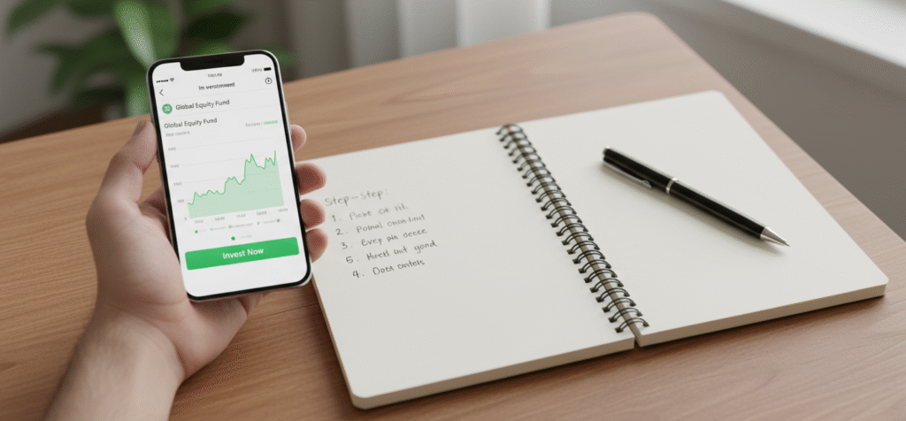 Diagrama paso a paso del proceso para elegir y contratar fondos de inversión siendo novato