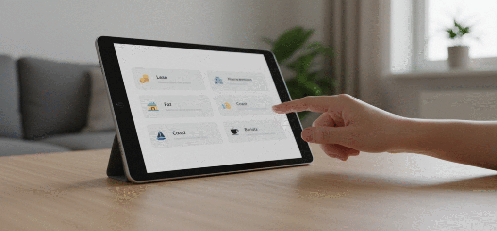 tipos-fire-lean-fat-coast-barista.jpg Comparativa visual de diferentes tipos de FIRE: Lean, Fat, Coast y Barista